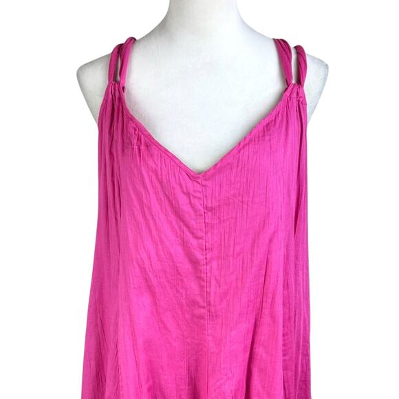 Garnet Hill Hot Pink Crinkle Gauze 100% Cotton Maxi Dress Long Beachy Coverup - Picture 6 of 13